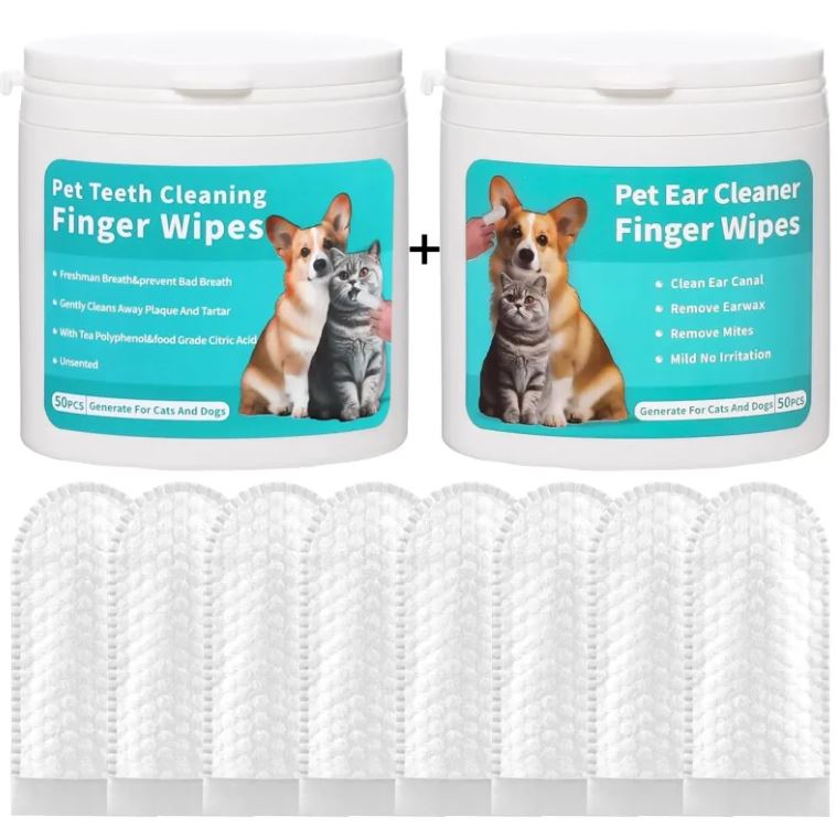 Pet Ear & Teeth Cleaning Finger Stall Wipes - Single or Bundle