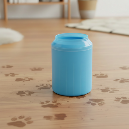 Blue plastic container with lid on a white background