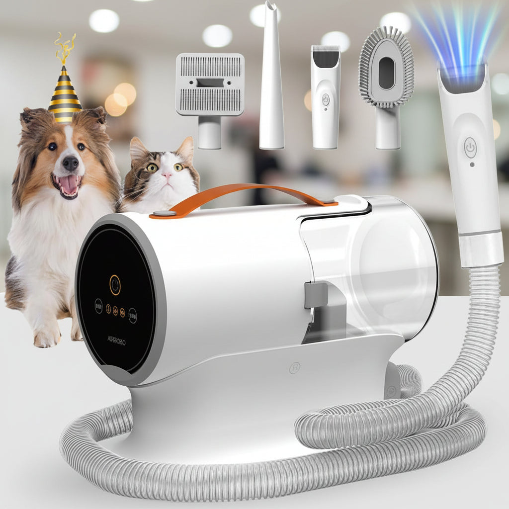 Pet grooming tool with a dog and cat on a white background